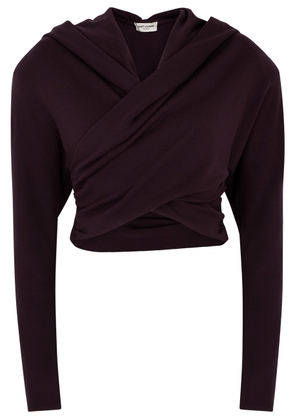 Saint Laurent Hooded Cross-over Wool top - Plum - L