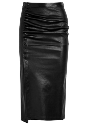 Rabanne Ruched Leather Midi Skirt - Black - 38 (UK10 / S)