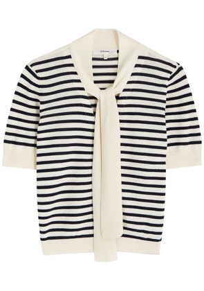 Frame The Sailor Tie Striped Cotton-blend Cardigan - Navy - L (UK14 / L)