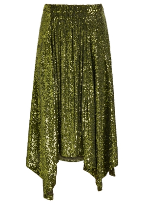 Rabanne Asymmetric Sequined Midi Skirt - Green - 40 (UK12 / M)