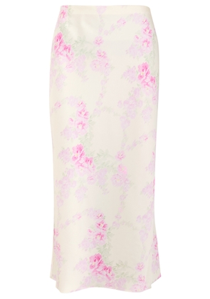 Loveshackfancy Castle Floral-print Satin Midi Skirt - Pink - M (UK12 / M)