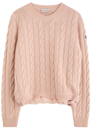 Moncler Logo Cable-knit Wool-blend Jumper - Pink Light - L (UK14 / L)