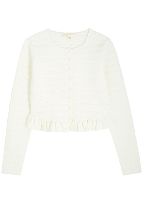 Loveshackfancy Rogan Pointelle-knit Cropped Cardigan - Ivory - M (UK12 / M)