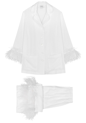 Sleeper Party White Feather-trimmed Pyjama set - L