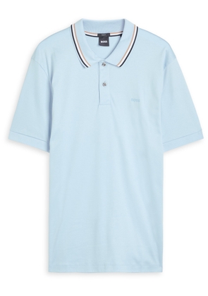 Boss Stripe-trimmed Cotton Polo Shirt - Light Blue - M