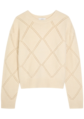 Vince Textured Argyl Wool Jumper - Cream - L (UK14 / L)