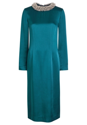 Dries Van Noten Danora Crystal-embellished Satin Midi Dress - Petrol - 38 (UK10 / S)
