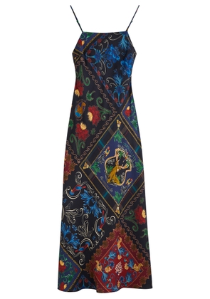Farm Rio Printed Satin Maxi Slip Dress - Black - XS (UK6 / XS)