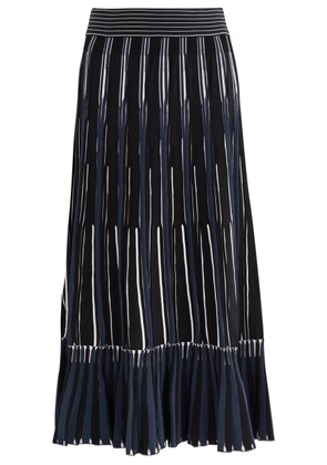 Simkhai Emerie Striped-intarsia Knitted Midi Skirt - Navy - L (UK14 / L)