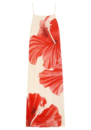 Desmond & Dempsey Floral-printed Linen Night Dress - Red - L (UK14 / L)
