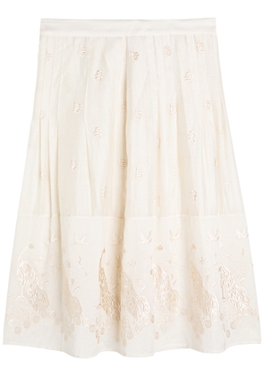 SS Daley Ada Embroidered Cotton and Silk-blend Midi Skirt - Off White - 6 (UK6 / XS)