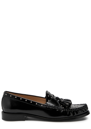 Stuart Weitzman Lottie Studded Glossed Leather Loafers - Black - 37 (IT37/ UK4)