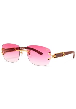 Vintage Frames Company Bal Harbour Wood Edition Rectangle Sunglasses - Red - One Size