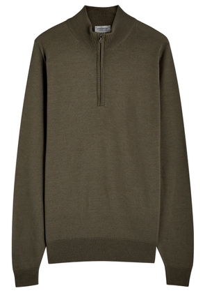 John Smedley Tapton Quarter-zip Wool Jumper - Khaki - S
