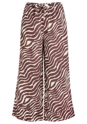 Desmond & Dempsey Tide Zebra-print Linen Trousers - Brown - M (UK12 / M)