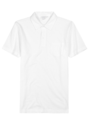 Sunspel Riviera Piqué Cotton Polo Shirt, Shirt, Navy - White - S