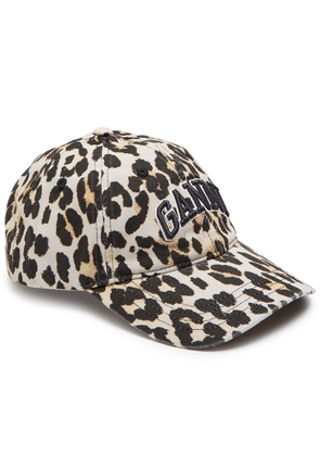 Ganni Logo-embroidered Leopard-print Canvas cap - One Size