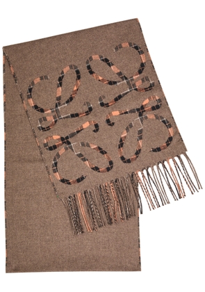 Loewe Anagram Checked Silk and Cashmere-blend Scarf - Brown - One Size