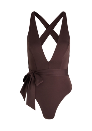 Max Mara Beachwear Cristel Plunge Halterneck Swimsuit - Brown - Iiib (UK12 / M)