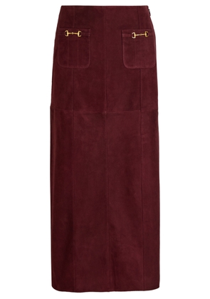 Rixo Edwina Horsebit-embellished Suede Midi Skirt - Maroon - 8 (UK 8 / XS)