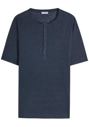 Gusari Short Sleeve Henley Linen T-shirt - Navy - XL