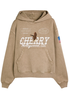 Cherry Los Angeles Hollywood Logo Hooded Cotton Sweatshirt - Tan - XL
