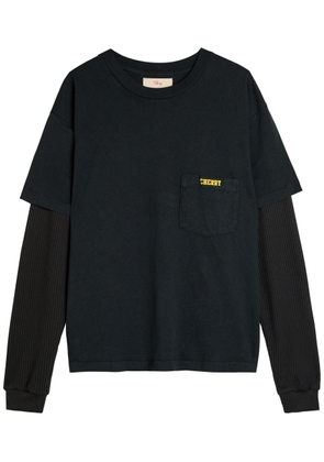 Cherry Los Angeles General Store Waffle-sleeve Cotton T-shirt - Black - L