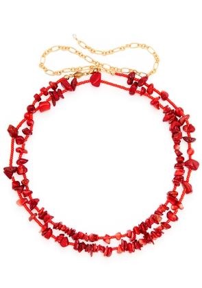 Anni LU Reef Beaded 18kt Gold-plated Belt - Red - One Size