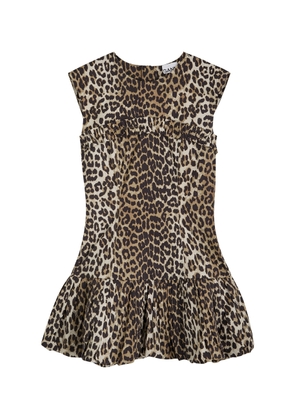 Ganni Leopard-print Cotton-poplin Mini Dress - 44 (UK16 / XL)