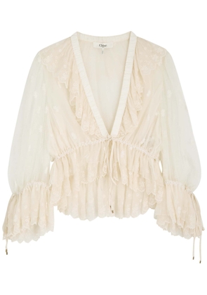 Chloe Ruffled Tulle Cropped Blouse - Off White - 36 (UK8 / S)