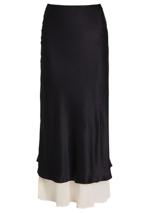 Reformation Marcia Colour-blocked Silk Midi Skirt - Black - 8 (UK12 / M)