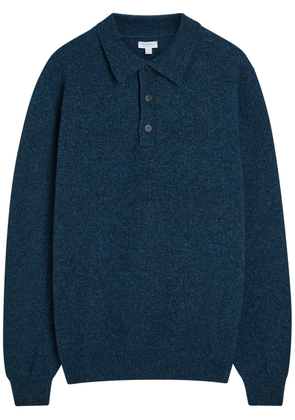 Sunspel Melangé Wool Polo Jumper - Navy - M