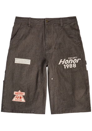 Honor The Gift Appliquéd Twill Shorts - Black - 30 (W30 / S)