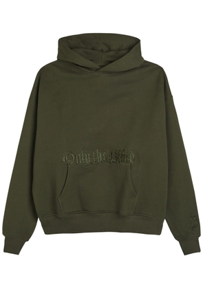 Only The Blind Baroque Calligraphy Embroidered Hooded Cotton Sweatshirt - Green - XL