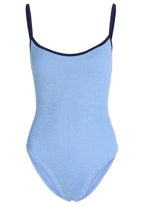 Hunza G Pamela Contrast Crinkle Swimsuit - Blue And White - One Size