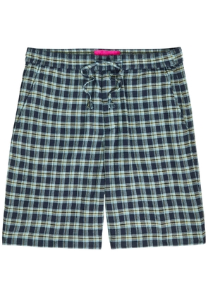 The Elder Statesman Dune Plaid Cotton Shorts - Navy - M