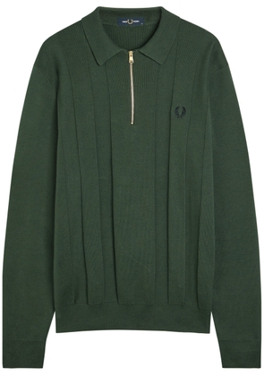 Fred Perry Logo-embroidered Fine-knit Cotton Jumper - Dark Green - Xxl