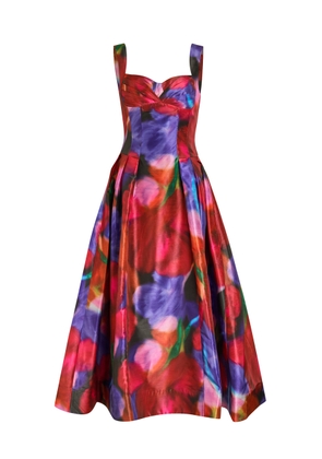 Rebecca Vallance Cabaret Roses Printed Satin Midi Dress - Red - 12 (UK12 / M)