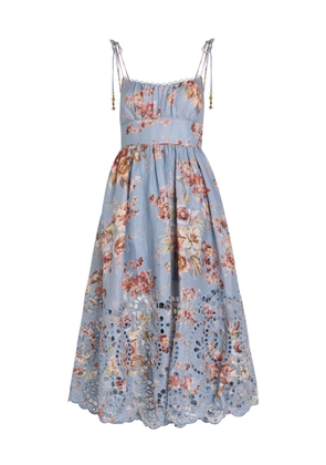 Zimmermann Awaken Picnic Floral-print Linen Midi Dress - Multicoloured 1 - 3 (UK 14 / L)