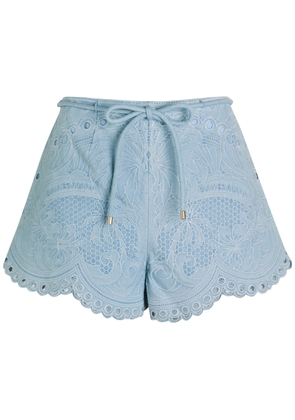 Zimmermann Daylight Embroidered Belted Denim Shorts - 1 (UK 10 / S)