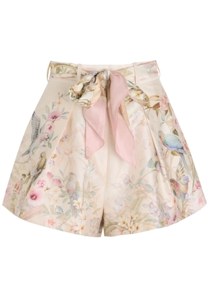 Zimmermann Rebellion Tuck Floral-print Silk-blend Shorts - Cream - 0 (UK 8 / S)