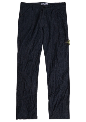 Stone Island Logo Crinkled Tapered-leg Corduroy Trousers - Navy - 32 (W32 / M)