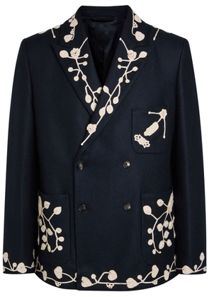 Bode Snowdrop Embroidered Wool-blend Blazer - Navy - S