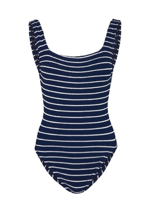 Hunza G - Seersucker Swimsuit, Navy, One Size, Square Neck, Low Back, Hand Wash, Hunza G Navy Stripe