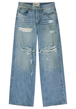 Satoshi Nakamoto Blessed To Be Stressed Distressed Wide-leg Jeans - Blue - S