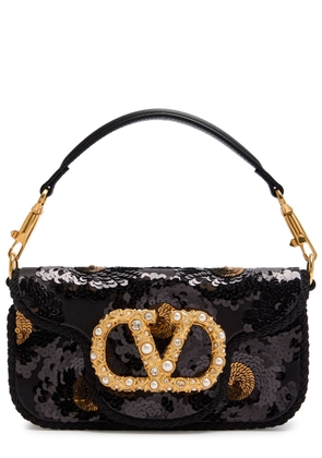 Valentino Garavani Vlogo Sequin-embellished Leather Shoulder bag - Black - One Size
