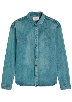 Saint Laurent Logo-embroidered Faded Denim Shirt - Blue - S