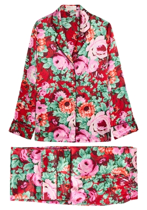 Olivia Von Halle Lila Floral-print Silk Pyjama set - Red - XL (UK16 / XL)