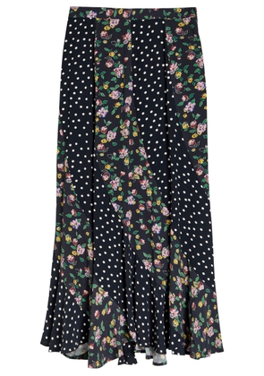 Rixo Gracella Panelled Polka dot and Floral Midi Skirt - Black - 16 (UK 16 / XL)