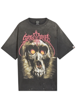 Saint Mxxxxxx X A Bathing Ape Skull Printed Cotton T-shirt - Black - XL